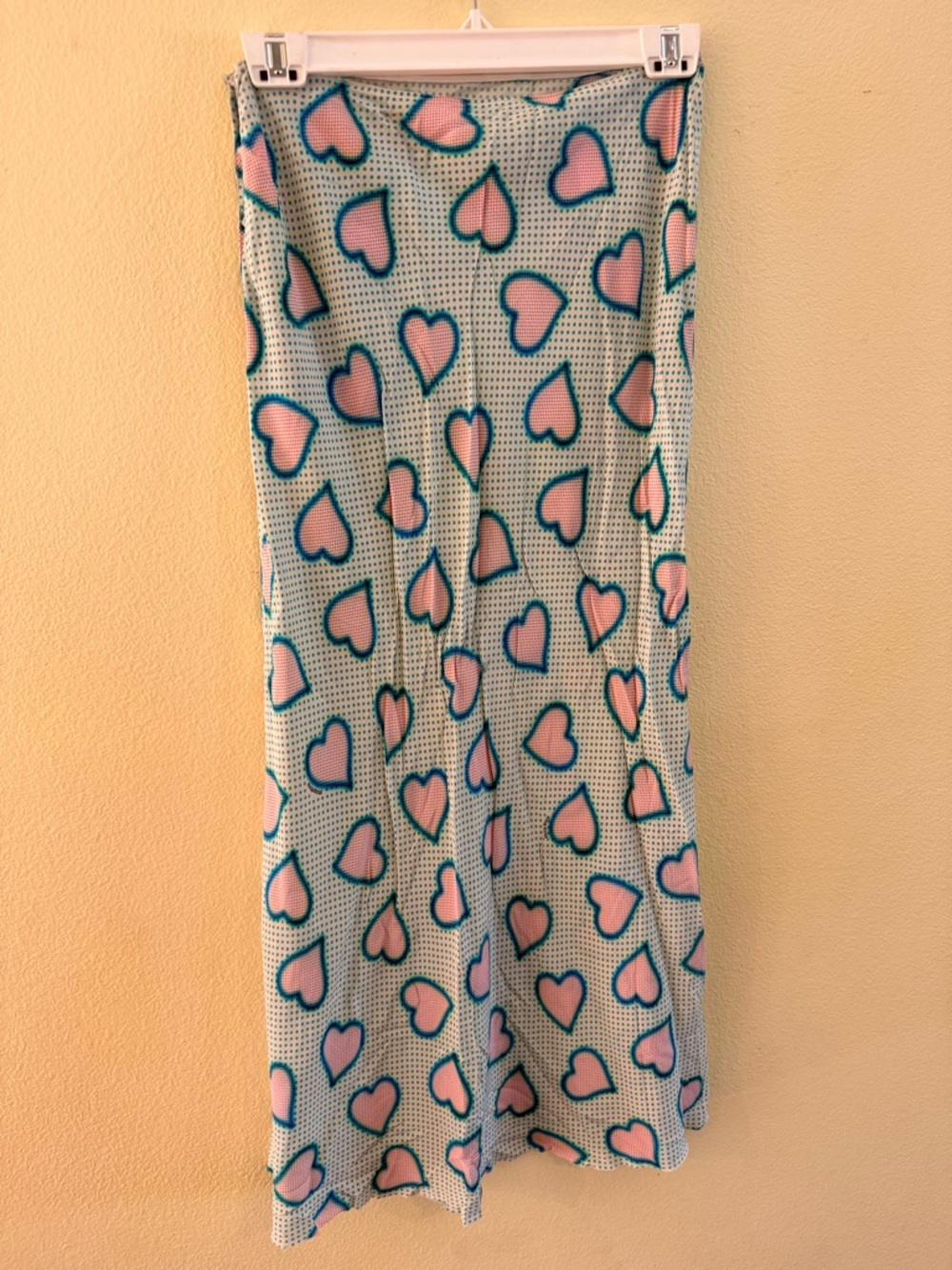 Miu Miu Pink Heart-Print Silk Maxi Skirt with Teal Accents gorgeous
